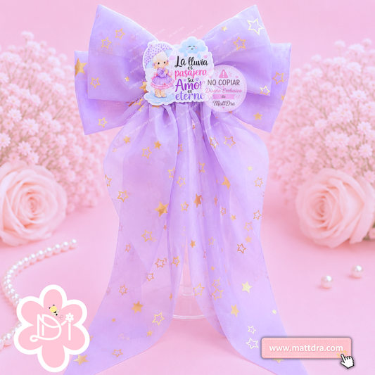 Christian Purple Star Boutique Hair Bow for Girls | "La Lluvia Es Pasajera, Su Amor Es Eterno" Gold Star Ribbon Bow | Exclusive MattDra Resin Design