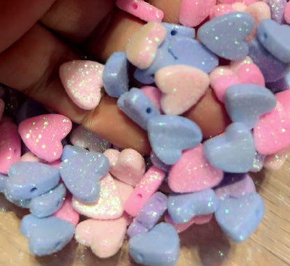 Glitter Hearts Beads (5pcs mix)