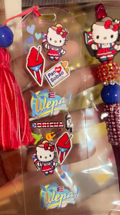 Finished Beadable Pen and Acrylic bookmark Kitty PR