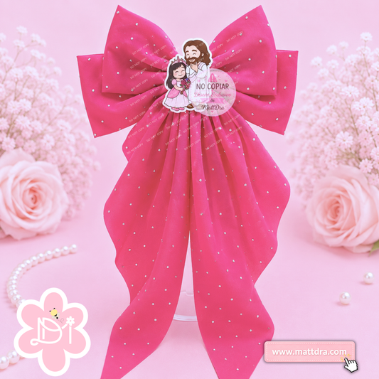 Christian Hot Pink Glitter Boutique Hair Bow for Girls | Jesus & Princess Resin Design | Exclusive MattDra Resin