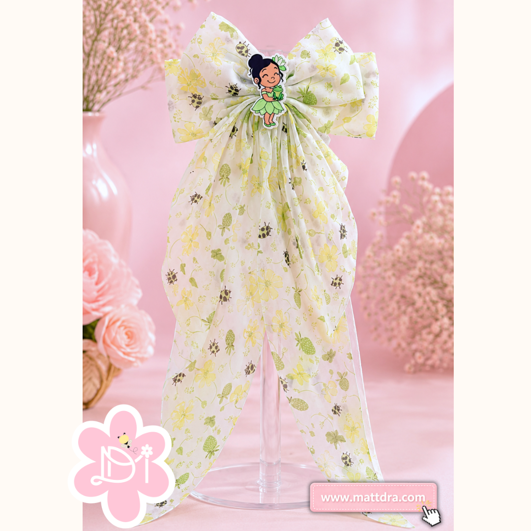 Princess Frog Inspired Boutique Hair Bow – Handmade Oversized Girls Hair Bow | Floral Spring Hair Accessory